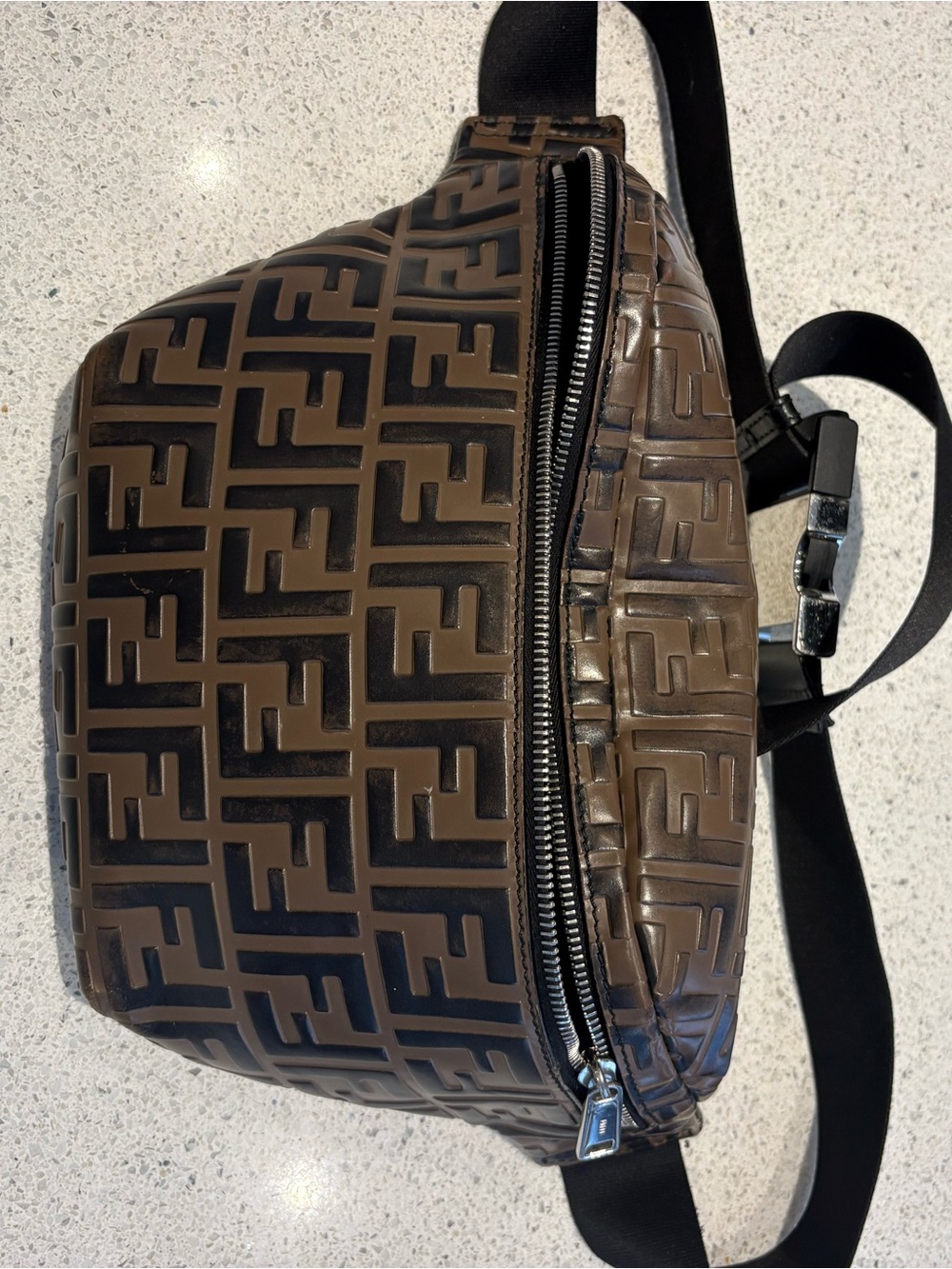 Fendi Black and Brown Monogram Embossed Belt Bag